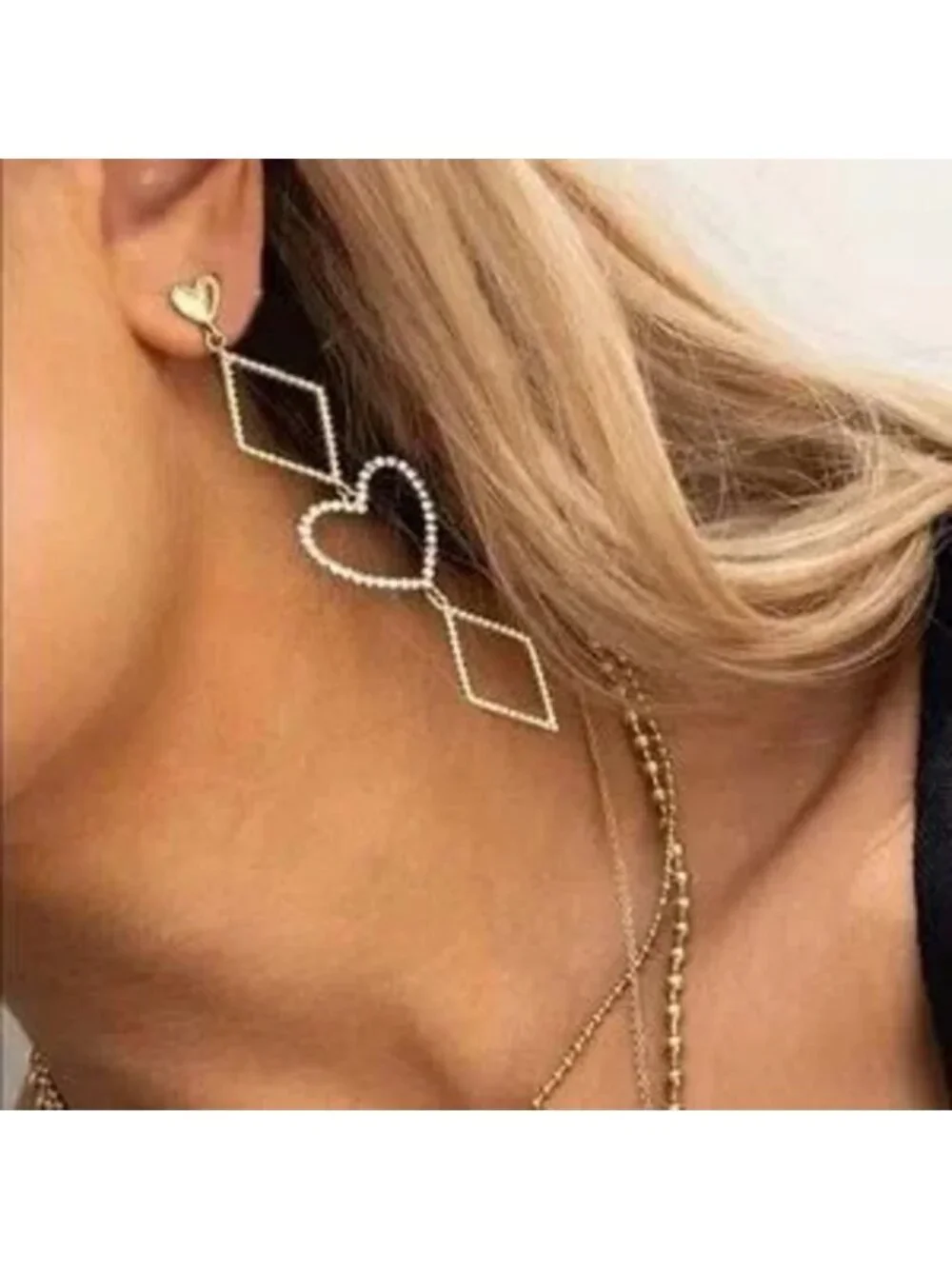 Gold Crystal Geometric Drop Earrings
